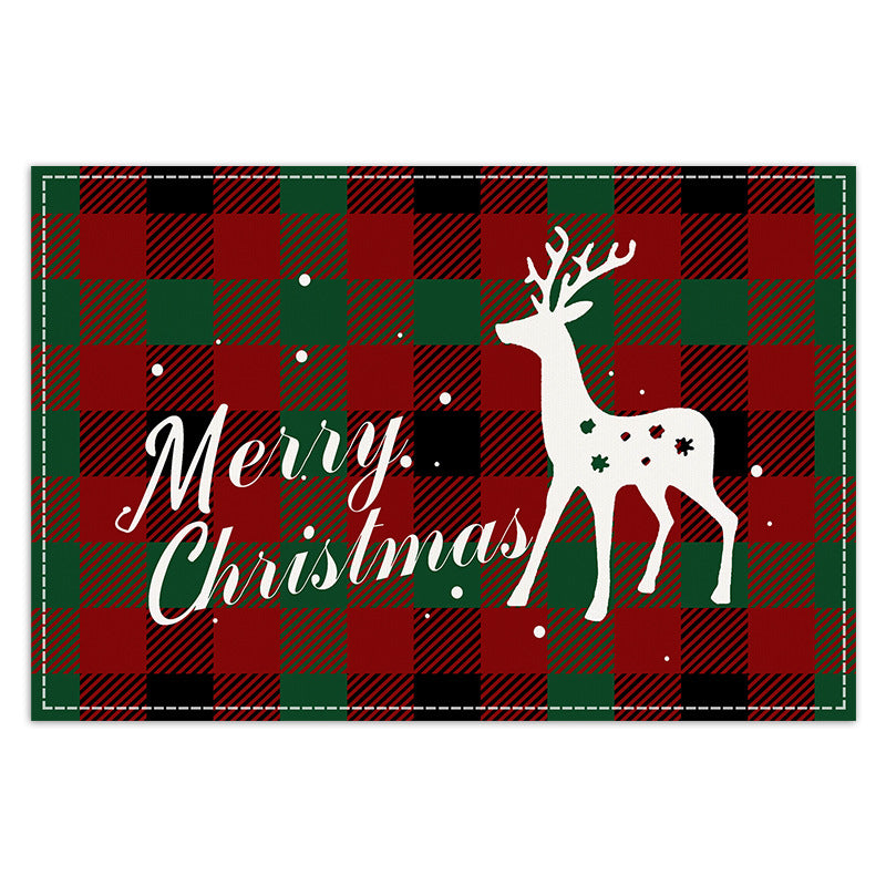 Christmas Tree Elk Printed Meal Mat Christmas Striped Checkered Table Mat White Hemp Western Food Mat
