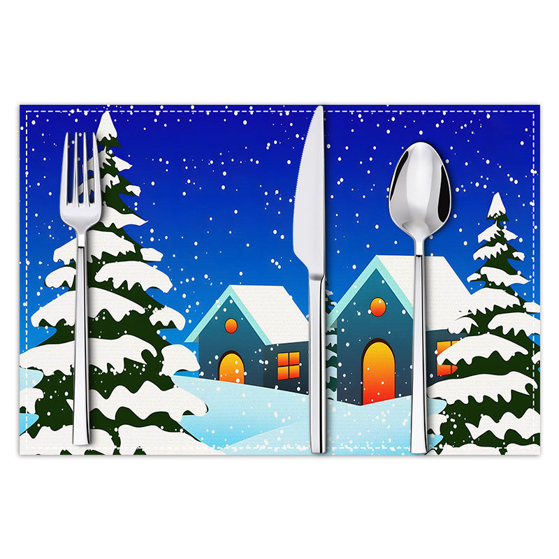 Christmas placemat white hemp Christmas scenery print home table mat living room dining table coaster