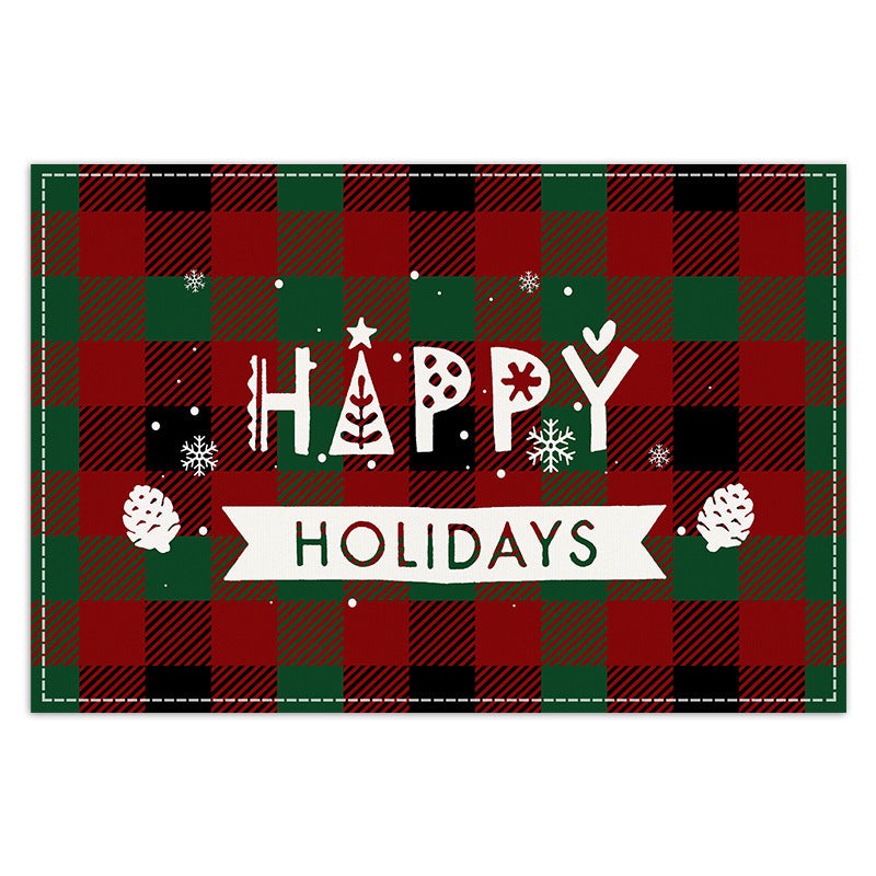 Christmas Tree Elk Printed Meal Mat Christmas Striped Checkered Table Mat White Hemp Western Food Mat