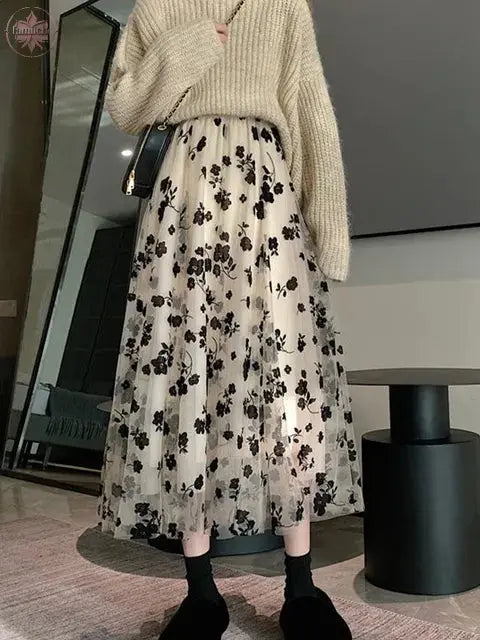 Mesh Floral Skirt For Women 