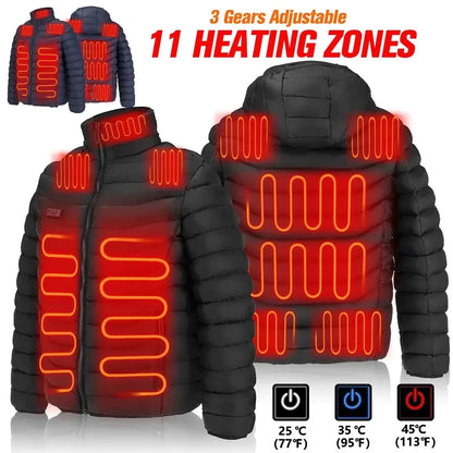 Men Winter Warm USB Heating Jackets Smart Thermostat Pure Color Hooded Heated Clothing Waterproof  Warm Jackets