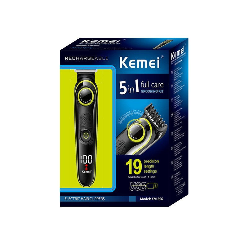 Kemei KM-696 Electric Clipper suit Multifunctional Household Shaving Nose Hair LED LCD Digital Display Charging Hair Clipper
