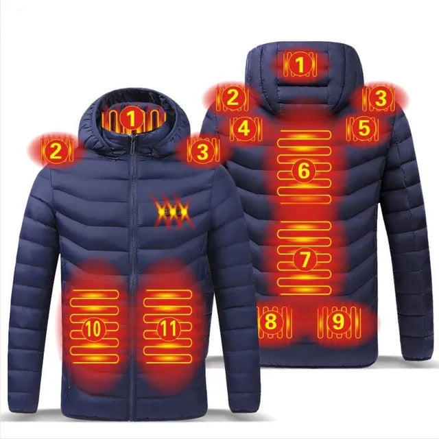 Men Winter Warm USB Heating Jackets Smart Thermostat Pure Color Hooded Heated Clothing Waterproof  Warm Jackets