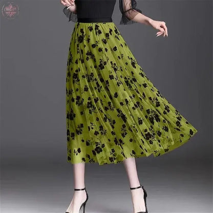 Mesh Floral Skirt For Women 