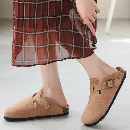 Baotou Women Closed Toe Cork Slippers 