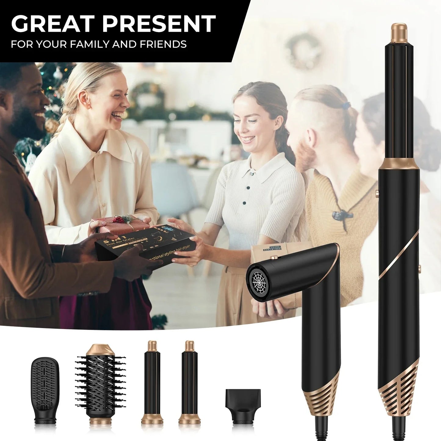 Folding 6 In 1 Hair Dryer Brush Negative Ionic Hair Blower Brush Salon Blow Dryer Air Curler Wand Ceramic Curling Iron Styler