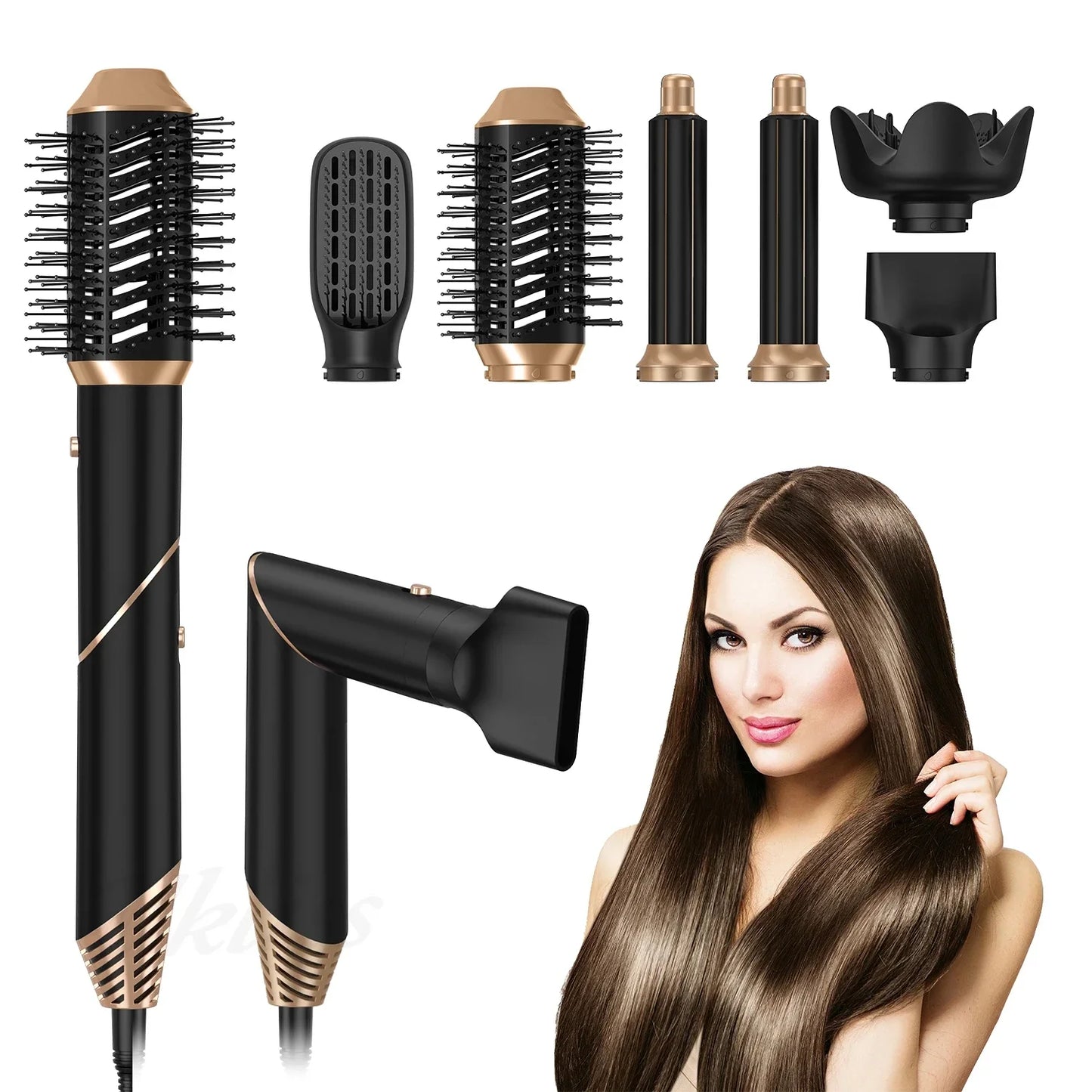 Folding 6 In 1 Hair Dryer Brush Negative Ionic Hair Blower Brush Salon Blow Dryer Air Curler Wand Ceramic Curling Iron Styler