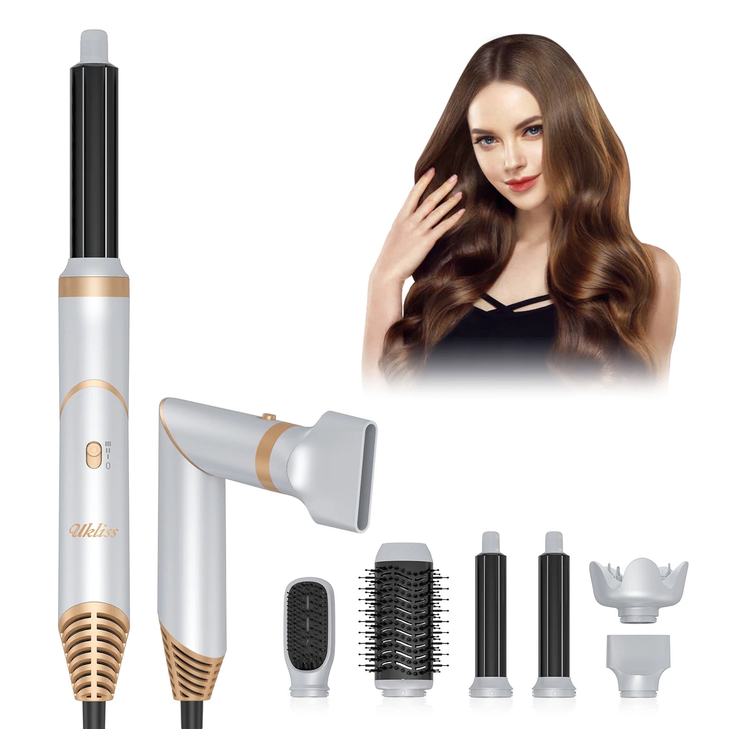 6 in 1 Hair Dryer Brush, Detachable Blow Dryer Brush Set,Negative Ionic Hot Air Brush,Hair Styling Tool,Round Hot Air Straighten