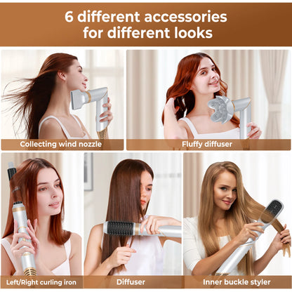 6 in 1 Hair Dryer Brush, Detachable Blow Dryer Brush Set,Negative Ionic Hot Air Brush,Hair Styling Tool,Round Hot Air Straighten