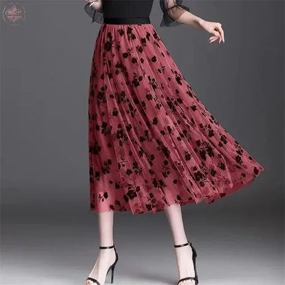 Mesh Floral Skirt For Women 