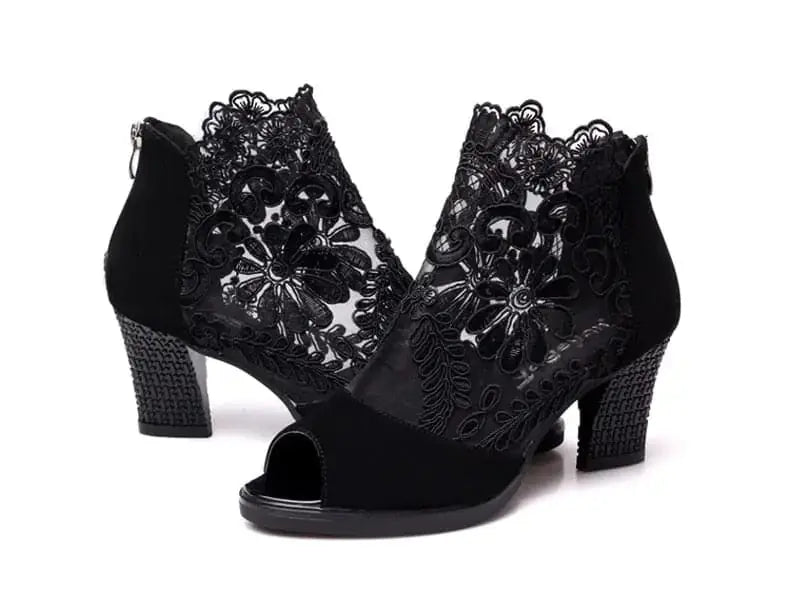 Shoes Lace Mesh High Heels  Lamiiche