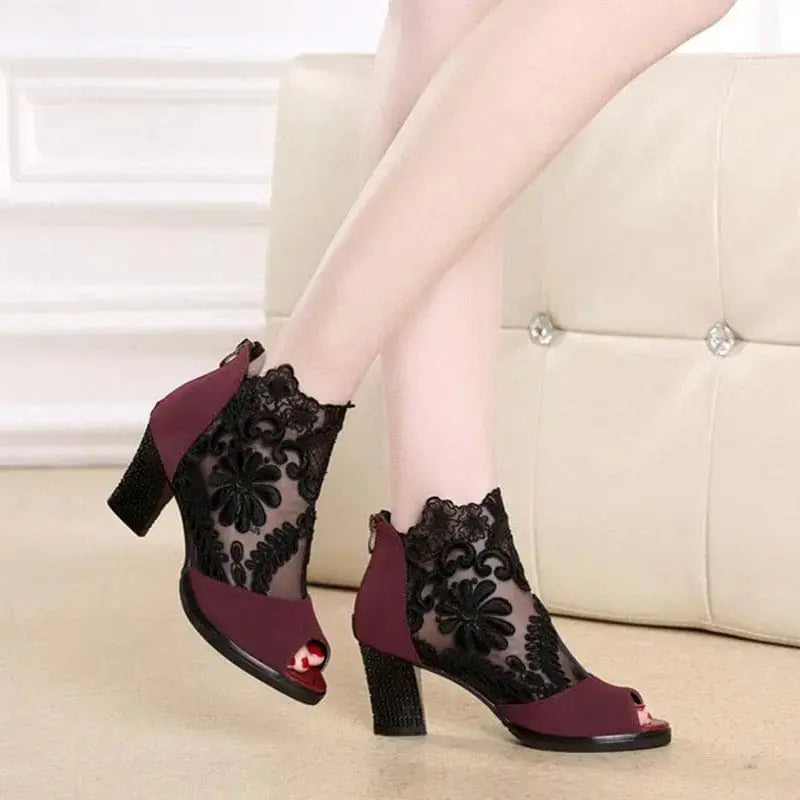 Shoes Lace Mesh High Heels  Lamiiche