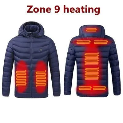 Men Winter Warm USB Heating Jackets Smart Thermostat Pure Color Hooded Heated Clothing Waterproof  Warm Jackets