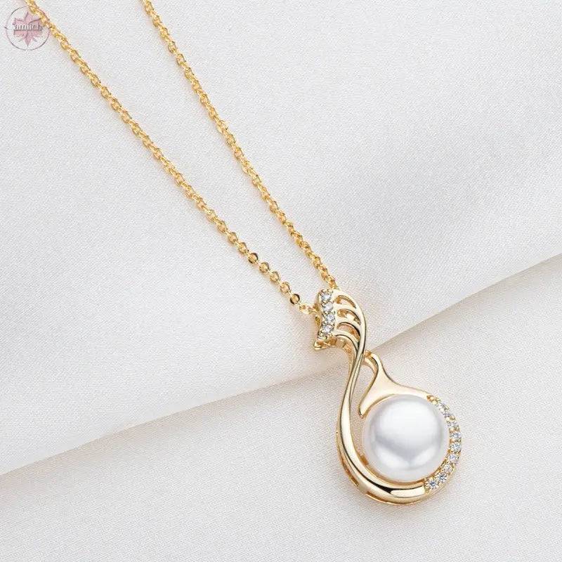Little Swan White Freshwater Pearl Necklace Women's Fashion and Elegance Gold Wrapped Pendant - Lamiiche