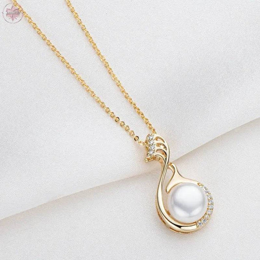 Little Swan White Freshwater Pearl Necklace Women's Fashion and Elegance Gold Wrapped Pendant - Lamiiche