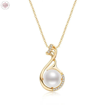 Little Swan White Freshwater Pearl Necklace Women's Fashion and Elegance Gold Wrapped Pendant - Lamiiche