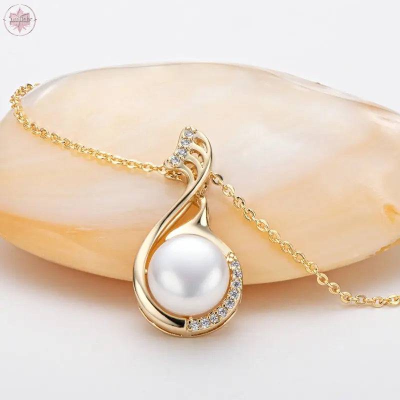 Little Swan White Freshwater Pearl Necklace Women's Fashion and Elegance Gold Wrapped Pendant - Lamiiche