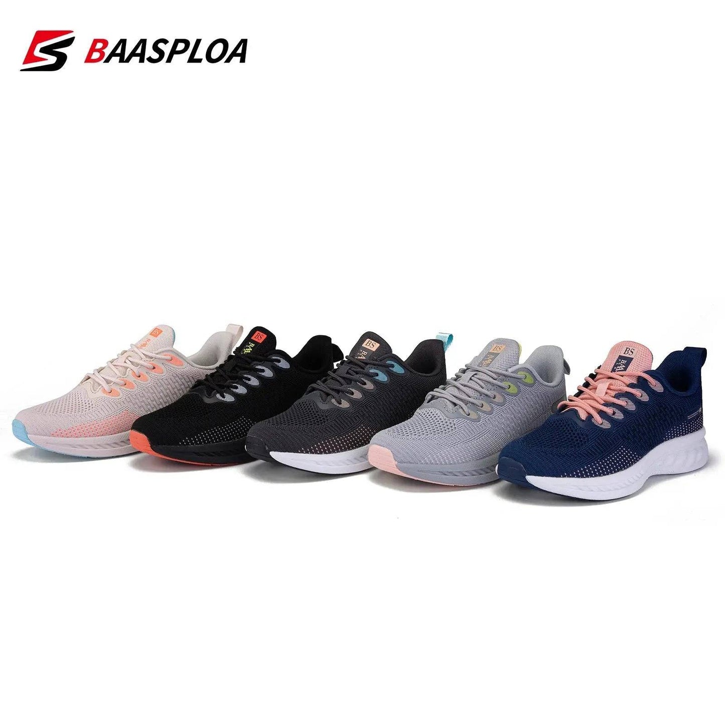 Baasploa 2022 New Women Fashion Sneaker Light Knit Running Shoes Female Tenis Sneaker Comfortable Walking Shoes - Lamiiche