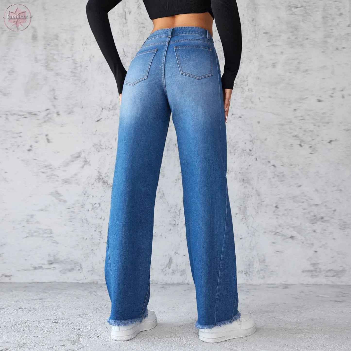 Fashion Straight Wide-leg Jeans Casual High-waist Non-elastic Womens Clothing - Lamiiche