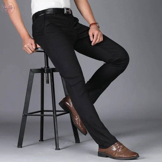 Men's casual pants fashionable stretch cotton slim fit straight leg long pants thin men's pants - Lamiiche