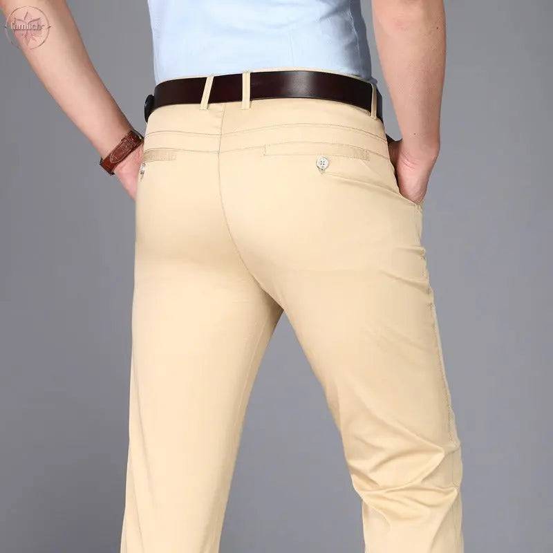 Men's casual pants fashionable stretch cotton slim fit straight leg long pants thin men's pants - Lamiiche