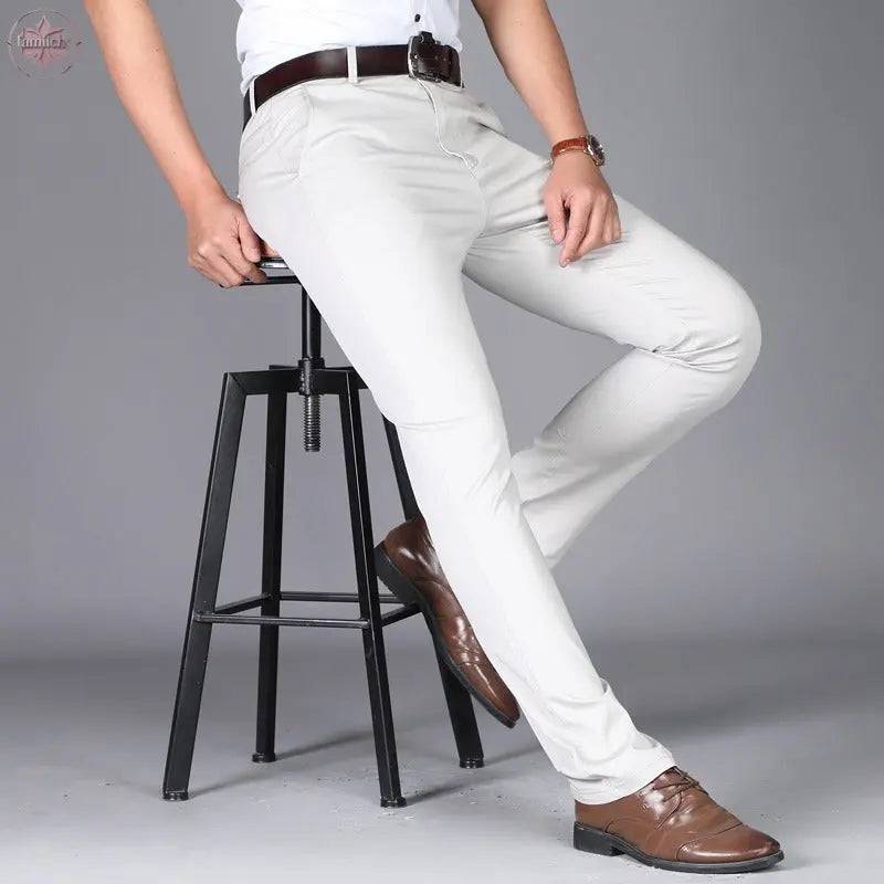 Men's casual pants fashionable stretch cotton slim fit straight leg long pants thin men's pants - Lamiiche