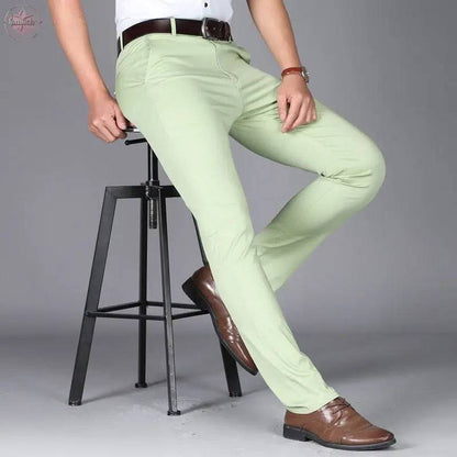 Men's casual pants fashionable stretch cotton slim fit straight leg long pants thin men's pants - Lamiiche