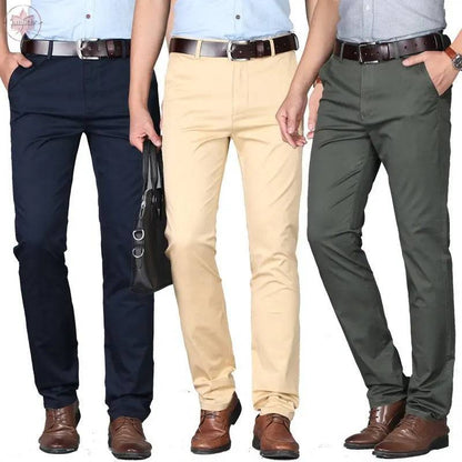 Men's casual pants fashionable stretch cotton slim fit straight leg long pants thin men's pants - Lamiiche