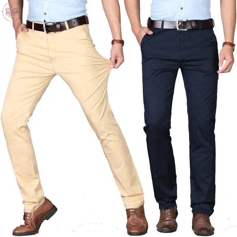 Men's casual pants fashionable stretch cotton slim fit straight leg long pants thin men's pants - Lamiiche