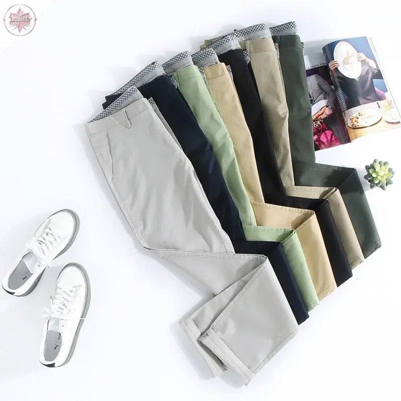 Men's casual pants fashionable stretch cotton slim fit straight leg long pants thin men's pants - Lamiiche