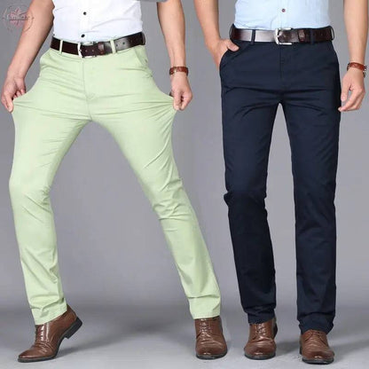 Men's casual pants fashionable stretch cotton slim fit straight leg long pants thin men's pants - Lamiiche