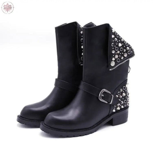 Rivet punk women's leather boots and shoes - Lamiiche