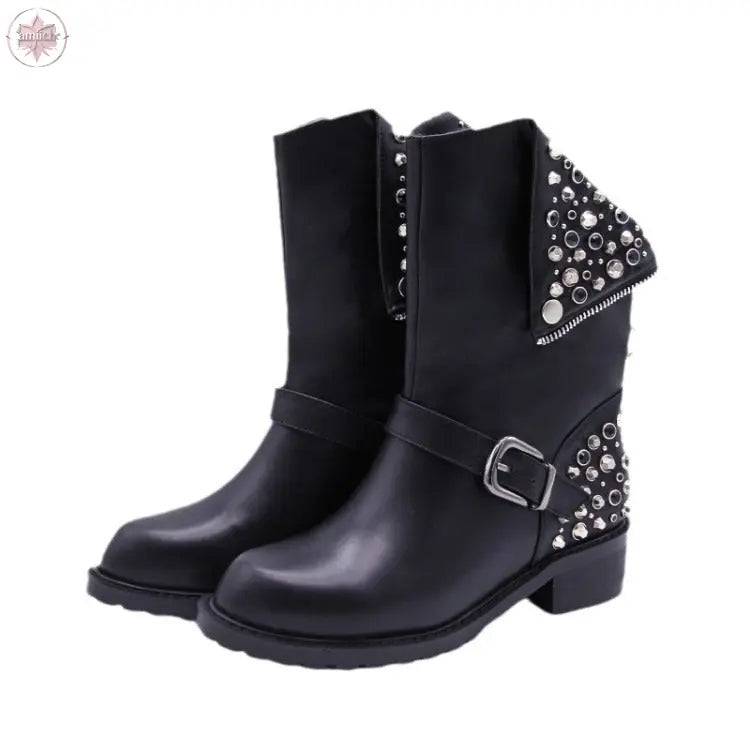 Rivet punk women's leather boots and shoes - Lamiiche