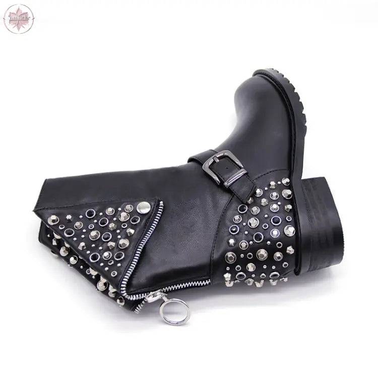 Rivet punk women's leather boots and shoes - Lamiiche