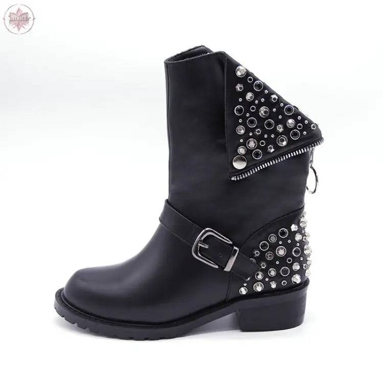 Rivet punk women's leather boots and shoes - Lamiiche