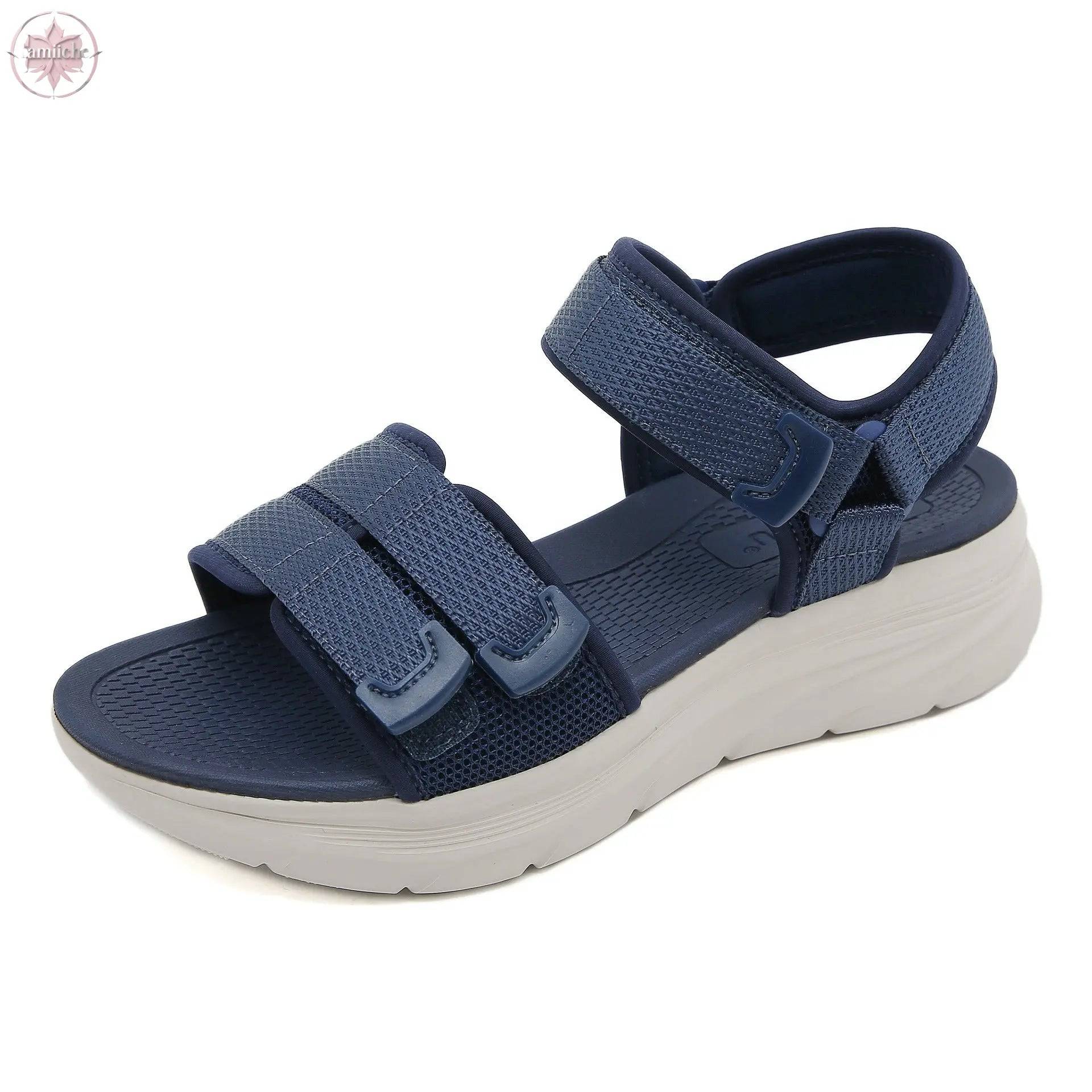 Sandals casual sporty comfortable thick soled Velcro stitching oversized women's shoes - Lamiiche