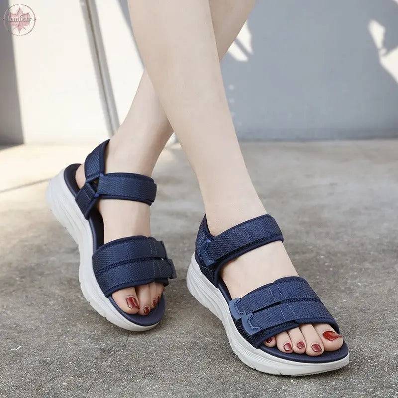 Sandals casual sporty comfortable thick soled Velcro stitching oversized women's shoes - Lamiiche