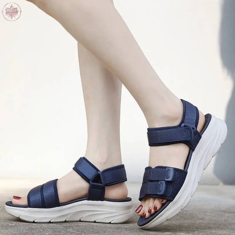 Sandals casual sporty comfortable thick soled Velcro stitching oversized women's shoes - Lamiiche