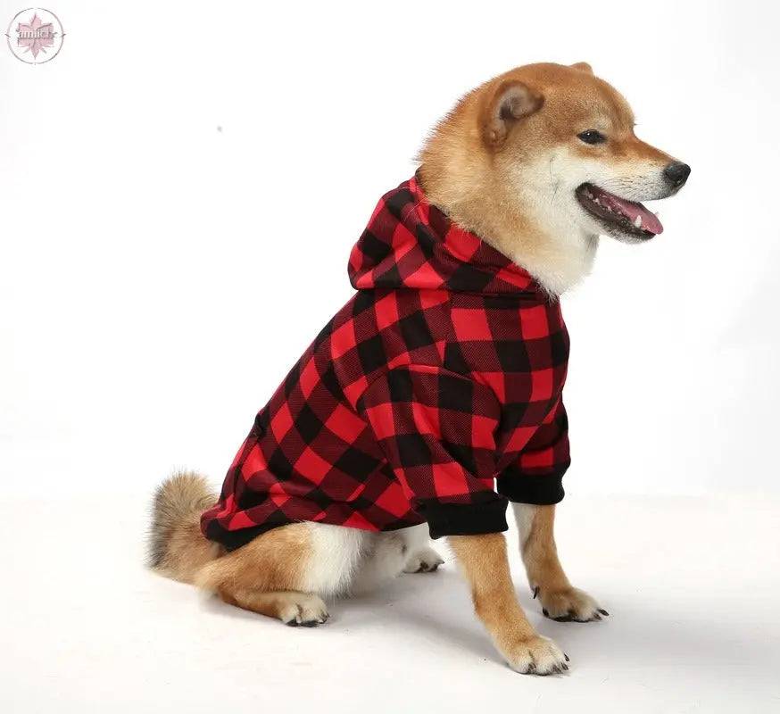 Christmas pet plaid hoodie with thickened hooded small medium and large dog clothing - Lamiiche