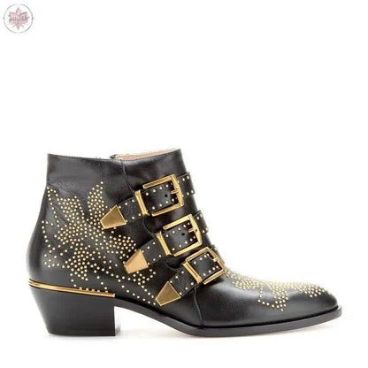 Studded Snake Skin Ankle Boots For Woman Buckle Strap Genuine Leather Chunky Heel Martin Boots Women Luxury - Lamiiche