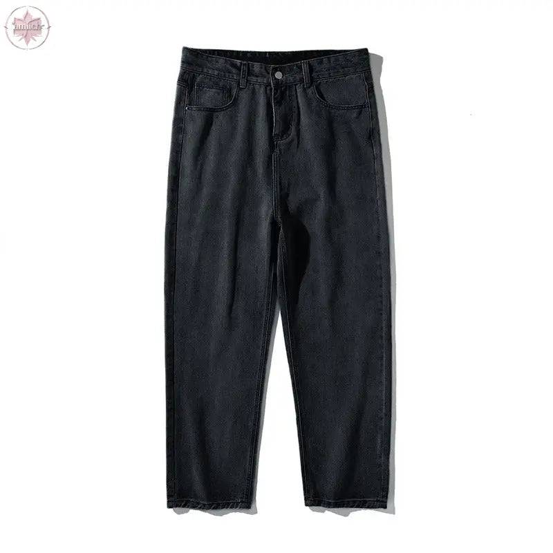 Simple solid color jeans for men washed loose straight long pants - Lamiiche