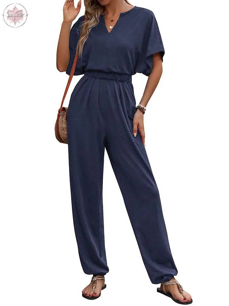 New European and American Summer Women's Casual Solid Color European and American jumpsuit - Lamiiche