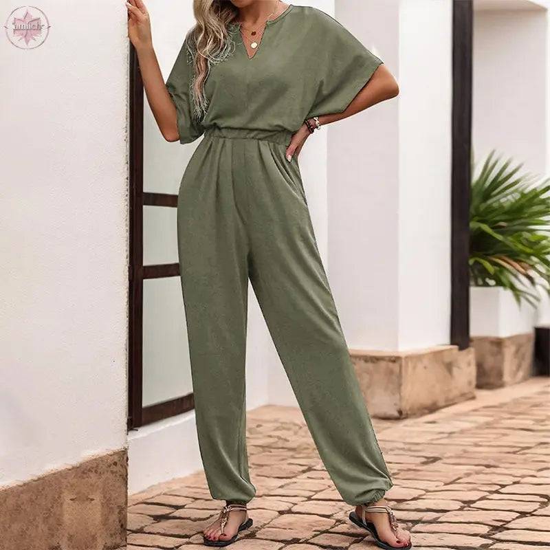 New European and American Summer Women's Casual Solid Color European and American jumpsuit - Lamiiche