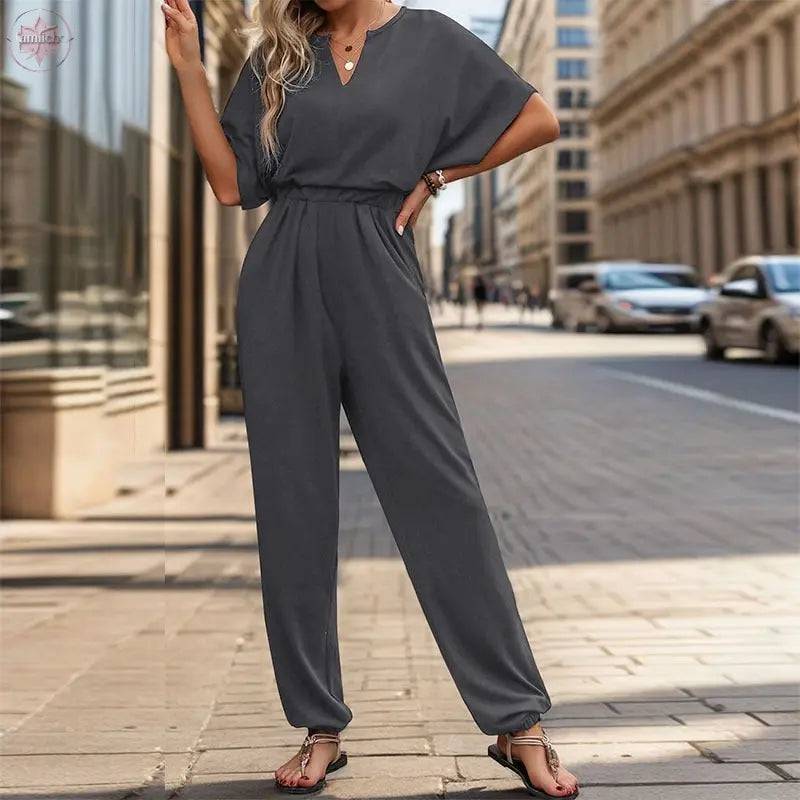 New European and American Summer Women's Casual Solid Color European and American jumpsuit - Lamiiche