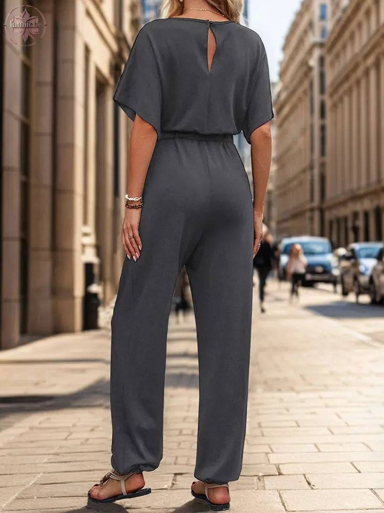 New European and American Summer Women's Casual Solid Color European and American jumpsuit - Lamiiche