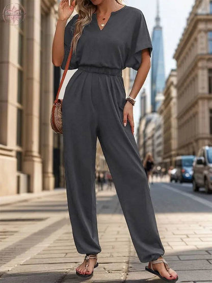 New European and American Summer Women's Casual Solid Color European and American jumpsuit - Lamiiche