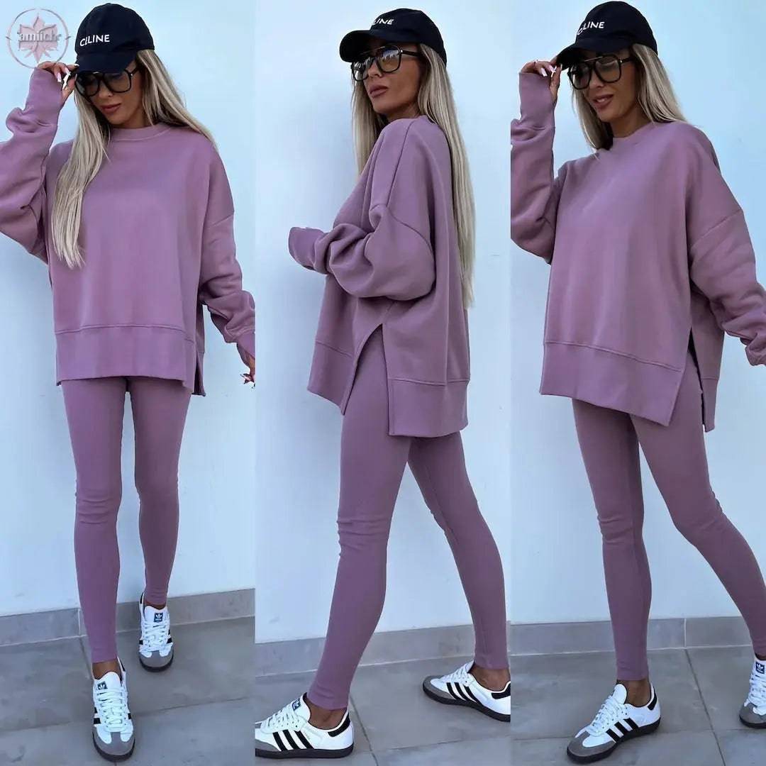 New Spring Women's Wear European and American Casual Tight Pants Loose Hoodie Set Two Piece Set - Lamiiche