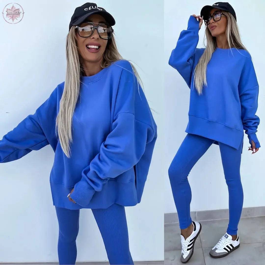 New Spring Women's Wear European and American Casual Tight Pants Loose Hoodie Set Two Piece Set - Lamiiche