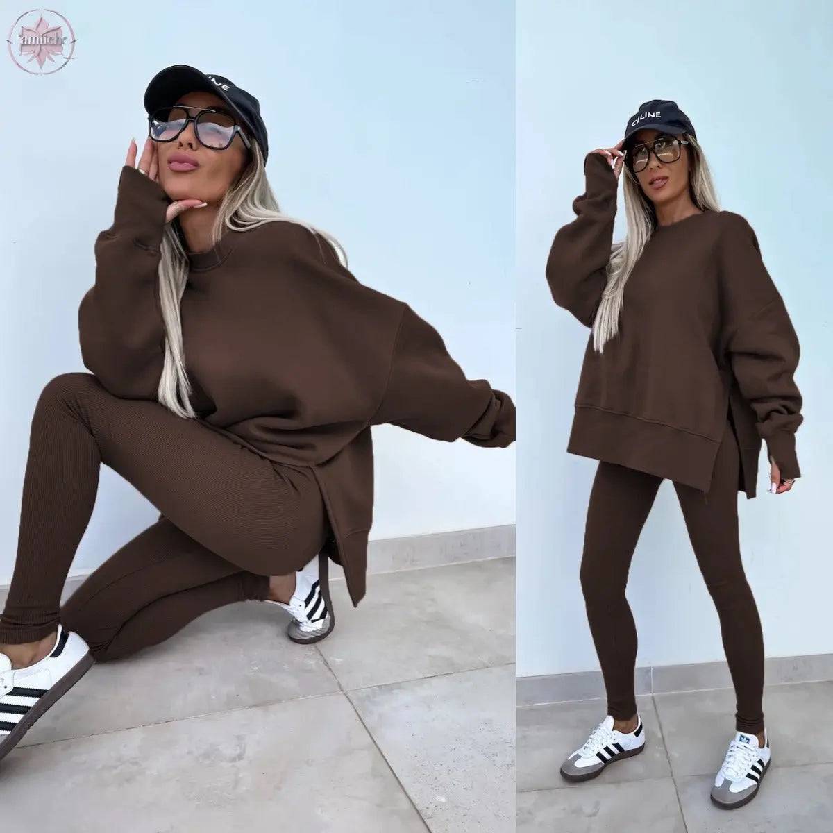 New Spring Women's Wear European and American Casual Tight Pants Loose Hoodie Set Two Piece Set - Lamiiche