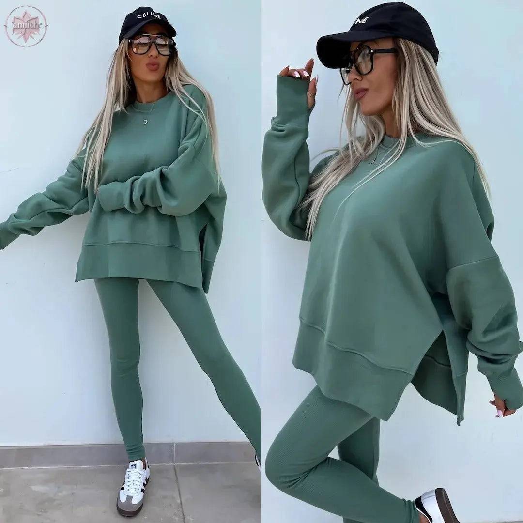 New Spring Women's Wear European and American Casual Tight Pants Loose Hoodie Set Two Piece Set - Lamiiche